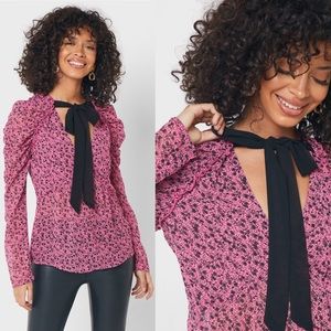 NWT Topshop Pink Black Bow Long Sleeve Blouse Size 8